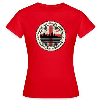Southampton Skyline Union Jack Siegel - Frauen T-Shirt - Rot - Vorne - AI Model Female 172 dark (172cm)