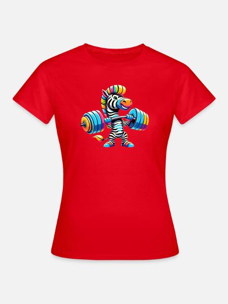 Buntes Zebra mit Hantel Langhantel - Frauen T-Shirt - Rot