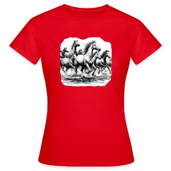 Pferde - Frauen T-Shirt - Rot - Vorne - AI Model Female 172 dark (172cm)