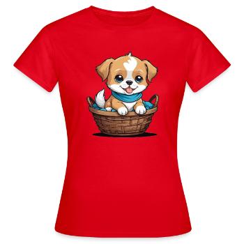 Chien mignon dans un panier pour chien - T-shirt Femme - rouge - Devant - AI Model Female 172 dark (172cm)