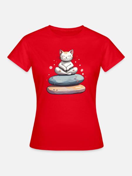 Zen-Katze in der Meditation - Frauen T-Shirt - Rot
