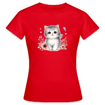 Chat mignon - T-shirt Femme - rouge - Devant - AI Model Female 172 dark (172cm)