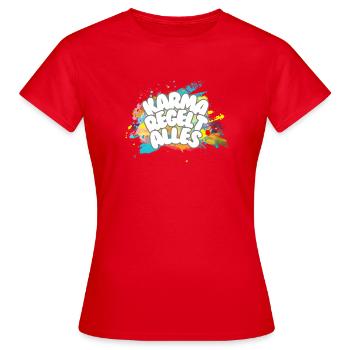 Karma regelt Alles - Frauen T-Shirt - Rot - Vorne - AI Model Female 172 dark (172cm)