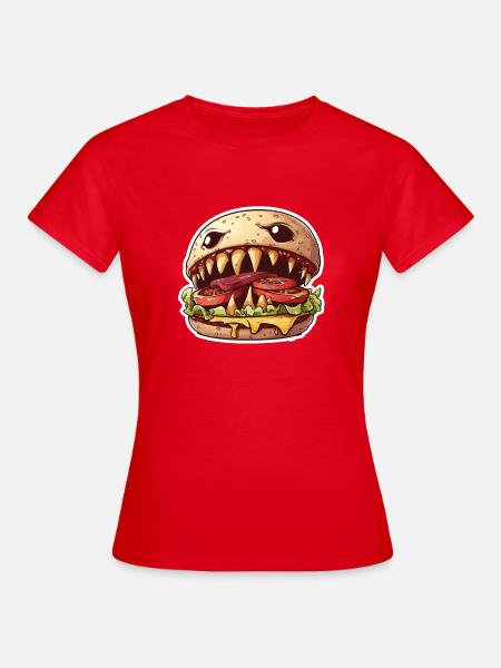 Fleischfressender Cheeseburger – Monster Burger - Frauen T-Shirt - Rot