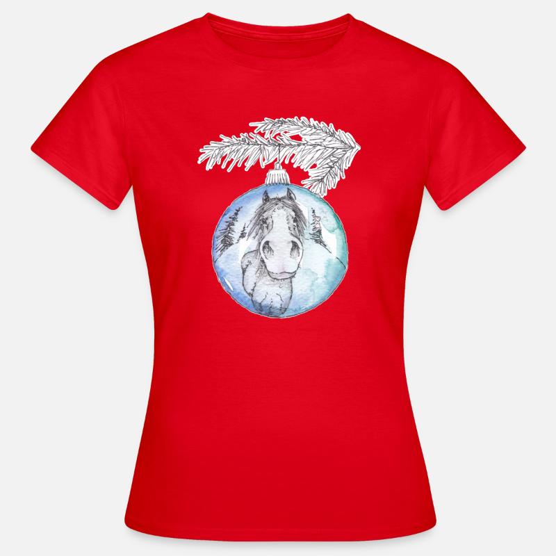 Weihnachtskugel Merry Christmas blau Pferd - Frauen T-Shirt - Rot