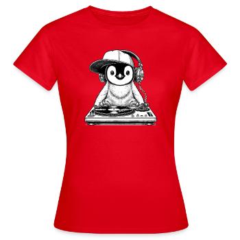 cooles Pinguin-Motiv als DJ mit Kopfhörer - Frauen T-Shirt - Rot - Vorne - AI Model Female 172 dark (172cm)