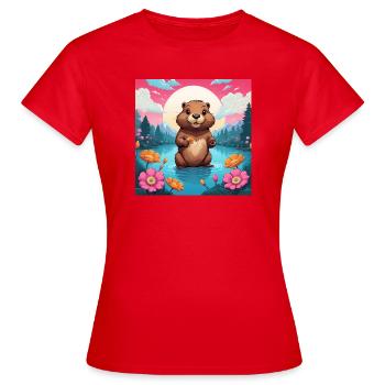 Bieber am See - Frauen T-Shirt - Rot - Vorne - AI Model Female 172 dark (172cm)