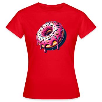 Ein Donut mit bunten Streuseln und rosa Glasur - Frauen T-Shirt - Rot - Vorne - AI Model Female 172 dark (172cm)
