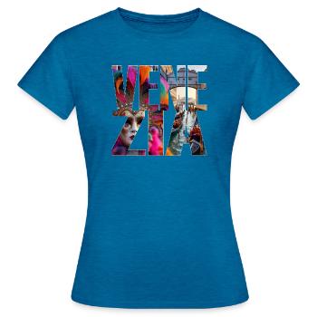 VENEDIG - Frauen T-Shirt - Antikblaues Saphir meliert - Vorne - AI Model Female 172 dark (172cm)
