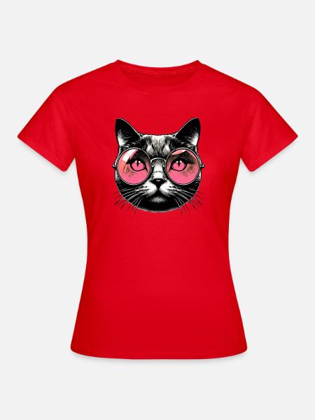 Kater mit Brille - Frauen T-Shirt - Rot