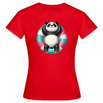 A relaxed panda on a swimming ring - Women's T-Shirt - red - Front - AI Model Female 172 dark (172cm)