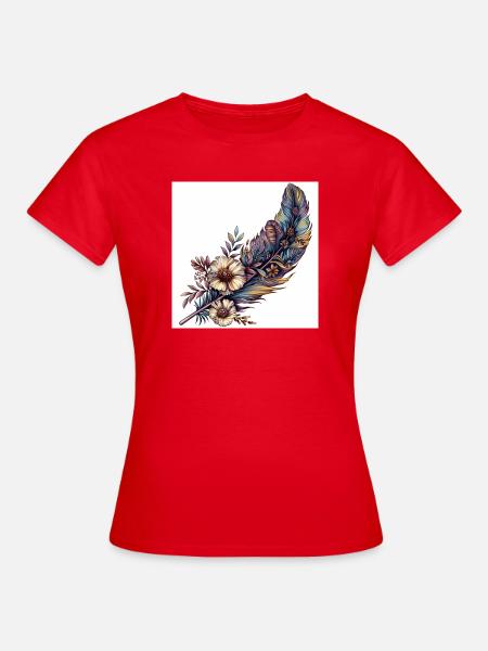 Feder Blumen Schmuck Gras Vogelfeder - Frauen T-Shirt - Rot