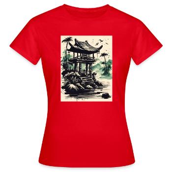 Tintenpavillon am Wasser - Frauen T-Shirt - Rot - Vorne - AI Model Female 172 dark (172cm)