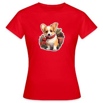 Christmas Corgi holly and gifts - Women's T-Shirt - red - Front - AI Model Female 172 dark (172cm)