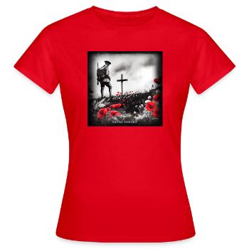 World war 2 remembrance day painting. Never Forget - Women's T-Shirt - red - Front - AI Model Female 172 dark (172cm)