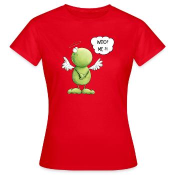 Frosch Engel Unschuld Who Me Spruch - Frauen T-Shirt - Rot - Vorne - AI Model Female 172 dark (172cm)
