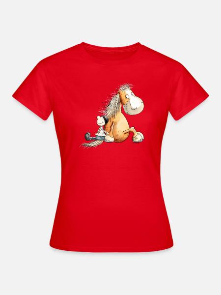 Drolliges Pferd Mit Reiter Pferdemotiv Für Reiter - Frauen T-Shirt - Rot