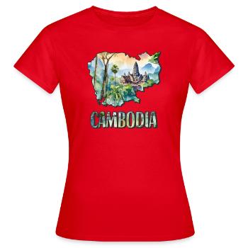 Aquarell Landkarte Kambodscha - Frauen T-Shirt - Rot - Vorne - AI Model Female 172 dark (172cm)