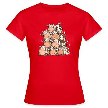 Drolliger Kuhhaufen I Kuh Kühe Rind Bauernhoftiere - Frauen T-Shirt - Rot - Vorne - AI Model Female 172 dark (172cm)