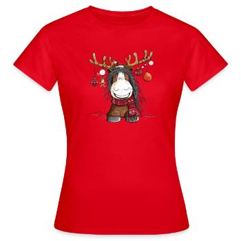 Weihnachten Pferd Im Rentier Kostüm - Frauen T-Shirt - Rot - Vorne - AI Model Female 172 dark (172cm)