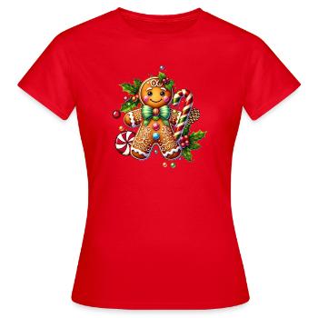 Joyeux bonhomme en pain d’épice avec canne à sucre - T-shirt Femme - rouge - Devant - AI Model Female 172 dark (172cm)