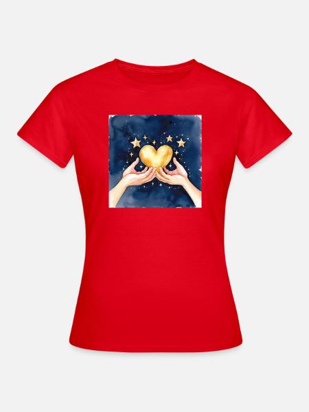 Goldherz im Sternenhimmel - Frauen T-Shirt - Rot