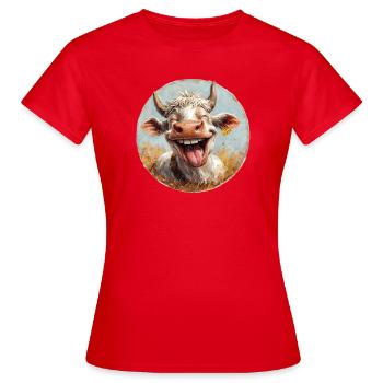 Lachende Kuh in schönen Farben - Frauen T-Shirt - Rot - Vorne - AI Model Female 172 dark (172cm)