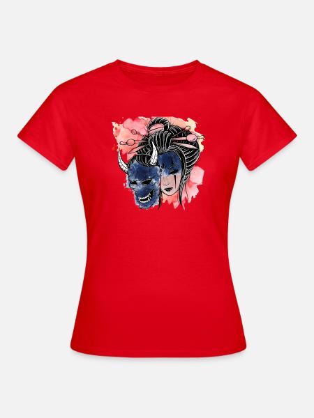 Dämonengeisha Porträt - Japanfans - Frauen T-Shirt - Rot