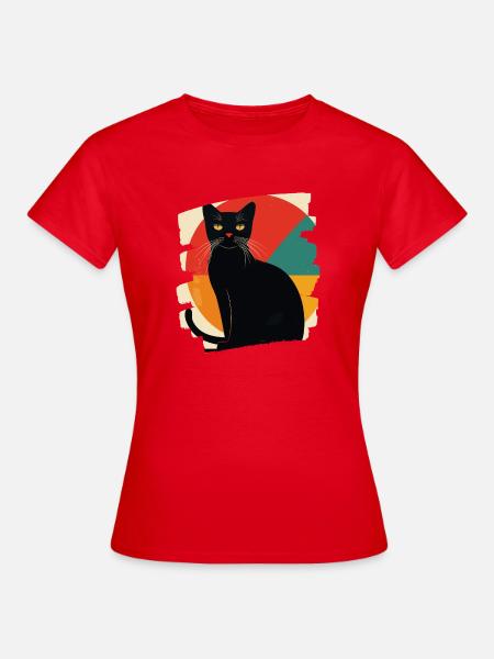 Schwarze Katze Retro - Frauen T-Shirt - Rot