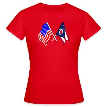USA and state of Ohio flag crossed - Women's T-Shirt - red - Front - AI Model Female 172 dark (172cm)