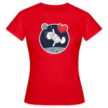Einsame Astronautin Katze fängt Herz - Frauen T-Shirt - Rot - Vorne - AI Model Female 172 dark (172cm)