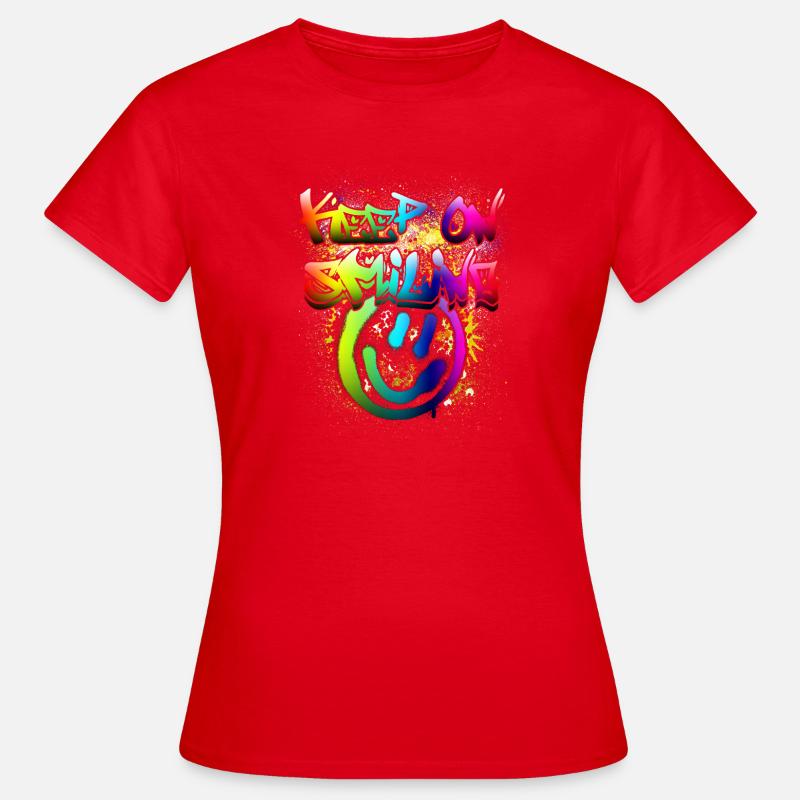 Conception de graffiti de visage heureux coloré - T-shirt Femme - rouge