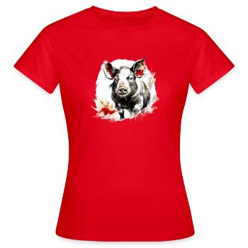 Chinesisches Sternzeichen Schwein - Frauen T-Shirt - Rot - Vorne - AI Model Female 172 dark (172cm)