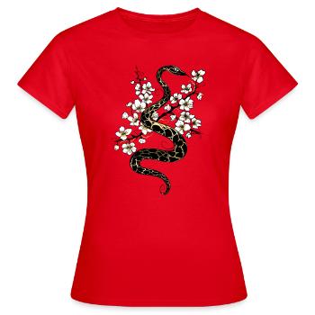 Schlange mit Kirschblüten im Frühling - Frauen T-Shirt - Rot - Vorne - AI Model Female 172 dark (172cm)