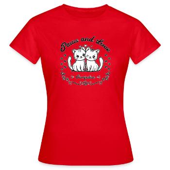 Pattes et amour – Schnurrfekt - T-shirt Femme - rouge - Devant - AI Model Female 172 dark (172cm)