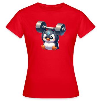 Mignon Pingouin Chibi Entraînement Transpiration Fitness - T-shirt Femme - rouge - Devant - AI Model Female 172 dark (172cm)