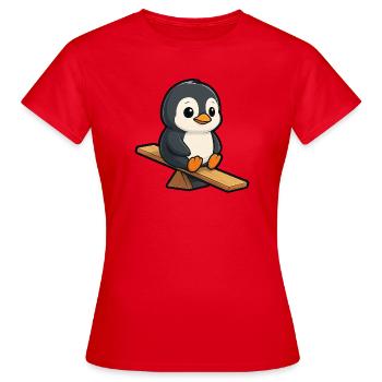Süßer Pinguin auf Wippe Spielplatz Cartoon - Frauen T-Shirt - Rot - Vorne - AI Model Female 172 dark (172cm)