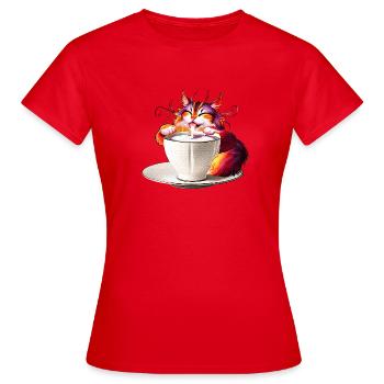 Bunter Farbzauber Katze Milchtasse - Frauen T-Shirt - Rot - Vorne - AI Model Female 172 dark (172cm)