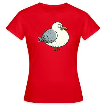 Comic dick fett Nordsee Moin Möwe Pier Hafen - Frauen T-Shirt - Rot - Vorne - AI Model Female 172 dark (172cm)