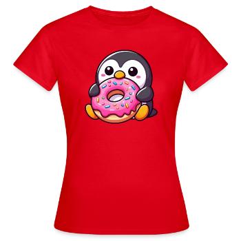 Süßer Pinguin mit Donut Nachtisch Naschen - Frauen T-Shirt - Rot - Vorne - AI Model Female 172 dark (172cm)