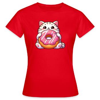 Süße Katze mit Donut Nachtisch Naschkatze - Frauen T-Shirt - Rot - Vorne - AI Model Female 172 dark (172cm)