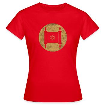 Torah scroll in a golden circle - Women's T-Shirt - red - Front - AI Model Female 172 dark (172cm)
