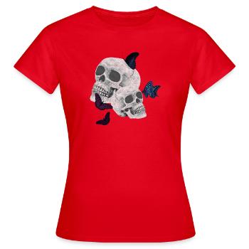 Menschenschädel und Schmetterlinge Tattoos - Frauen T-Shirt - Rot - Vorne - AI Model Female 172 dark (172cm)