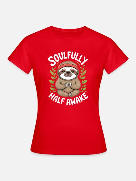 Seelenvolles, halbwaches Faultier-Design - Frauen T-Shirt - Rot
