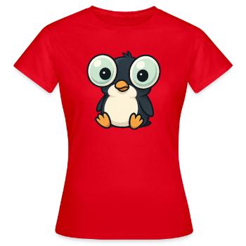 Cute Penguin Cartoon Big Eyes Funny Quirky - Women's T-Shirt - red - Front - AI Model Female 172 dark (172cm)