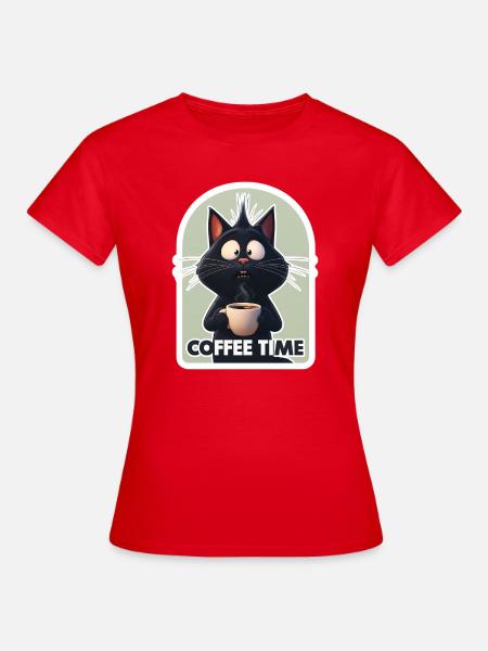 Katze mit Kaffeetext - Frauen T-Shirt - Rot