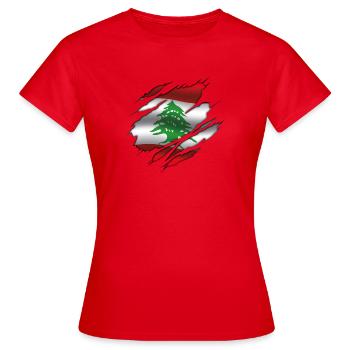 Flag of Lebanon - Torn Flag - Women's T-Shirt - red - Front - AI Model Female 172 dark (172cm)