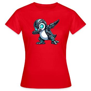 Cool dessin animé pingouin robot astronaute Mech dab - T-shirt Femme - rouge - Devant - AI Model Female 172 dark (172cm)