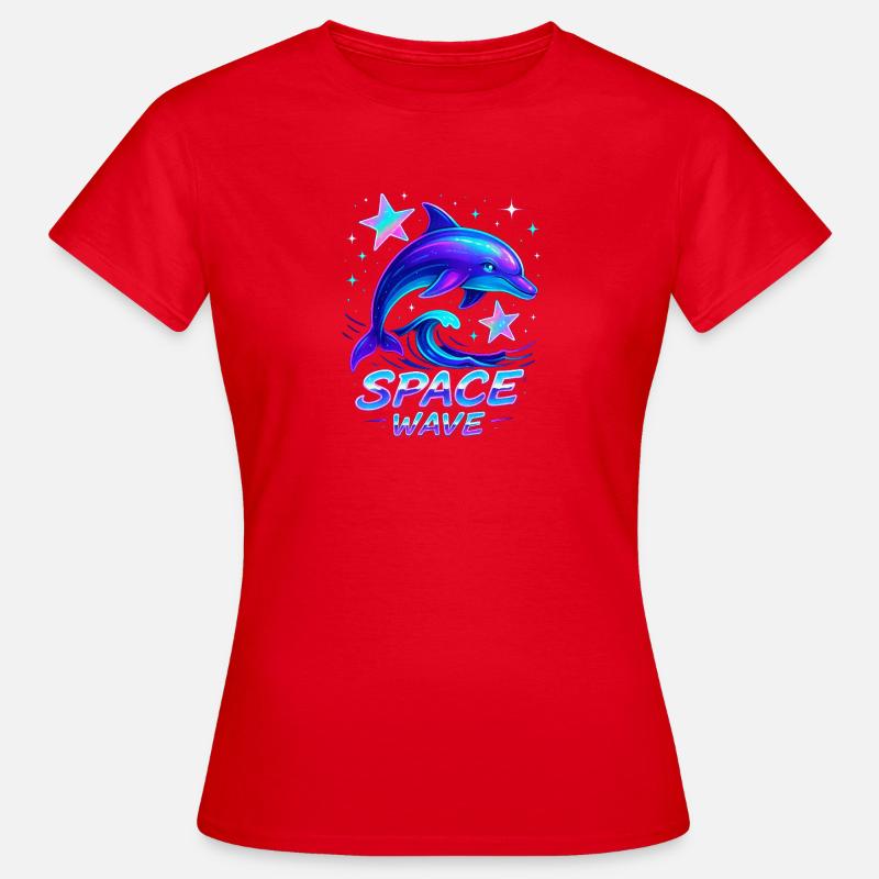Neon Space Wave Dolphin Design - Women's T-Shirt - red