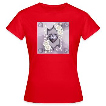 Ornamentales Herz mit weißen Rosen - Frauen T-Shirt - Rot - Vorne - AI Model Female 172 dark (172cm)